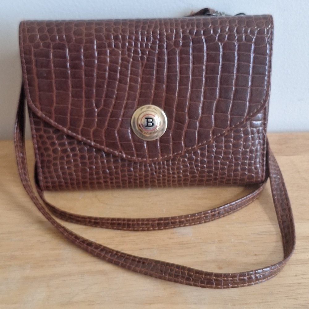 Vintage Brown Croc Embossed Organizer Crossbody Bag Purse